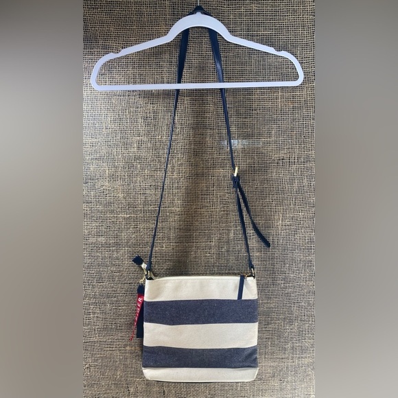 Tommy Hilfiger Canvas Crossbody/Shoulder Purse, Blue/Beige Striped, Adjustable - Picture 7 of 9